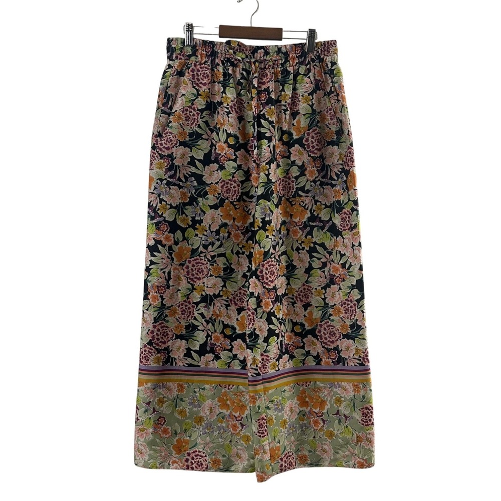 Zara Woman Floral Wide Leg Pants Elastic Waist Pockets Multi Color‎ Size M